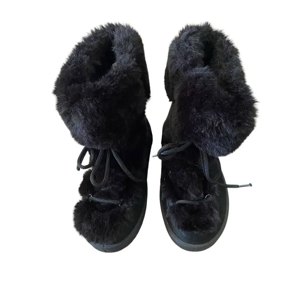 Espirit Faux Fur Lace Up Winter Ankle Boots Snow Outdoors Furry